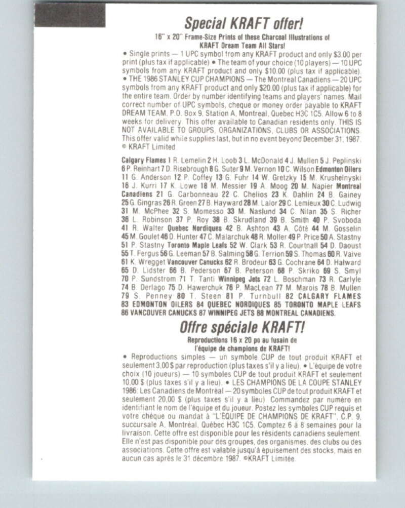 1986-87 NHL Kraft Drawings Kevin Lowe Oilers V32412