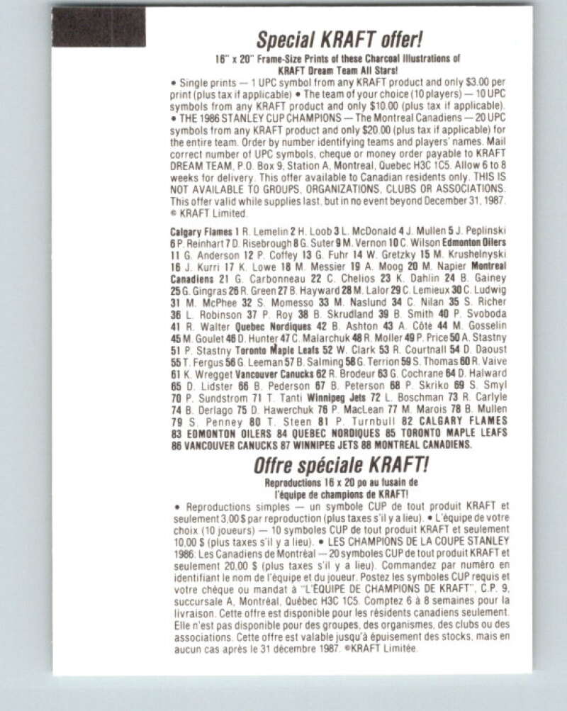 1986-87 NHL Kraft Drawings Mark Messier Oilers V32420