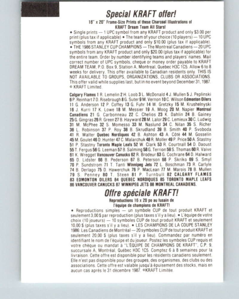 1986-87 NHL Kraft Drawings Jari Kurri Oilers V32422