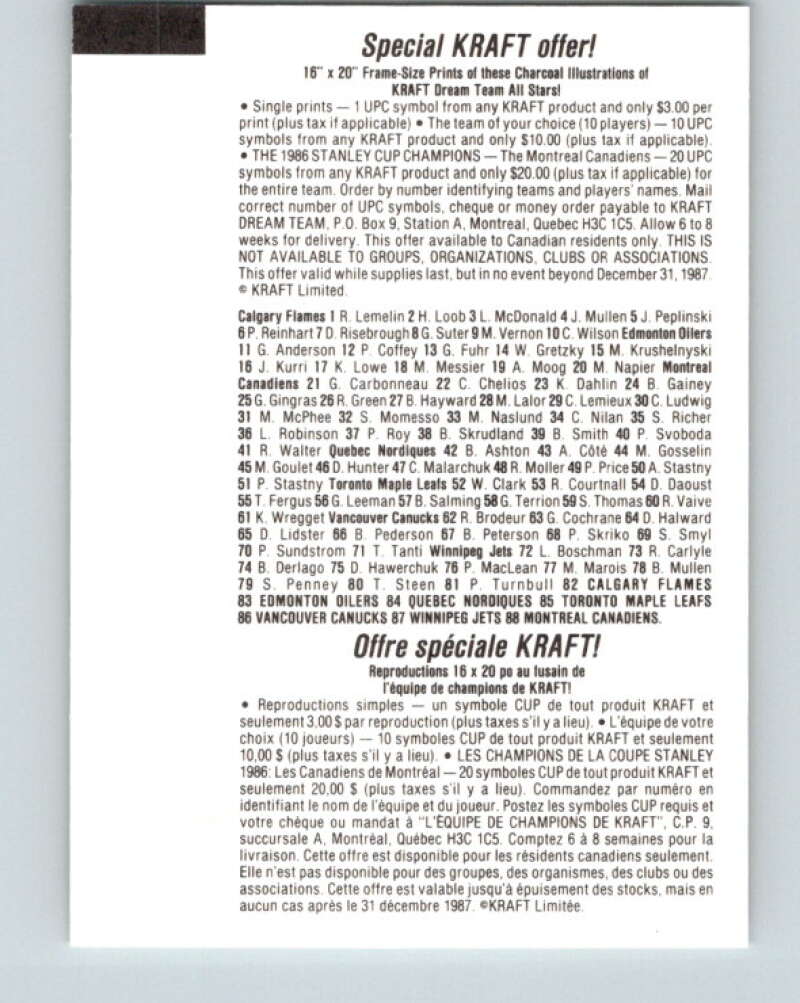 1986-87 NHL Kraft Drawings Jari Kurri Oilers V32423