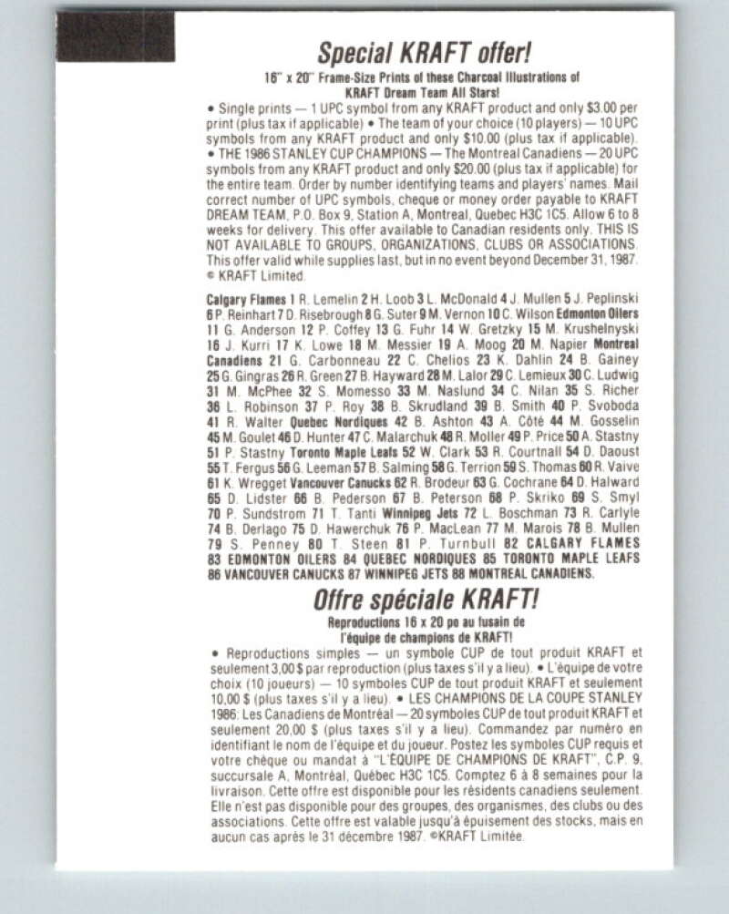 1986-87 NHL Kraft Drawings Grant Fuhr Oilers V32427