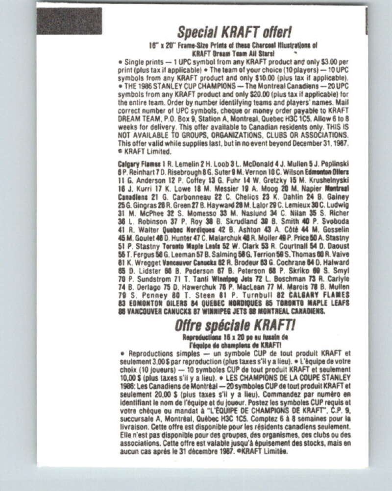 1986-87 NHL Kraft Drawings Grant Fuhr Oilers V32428