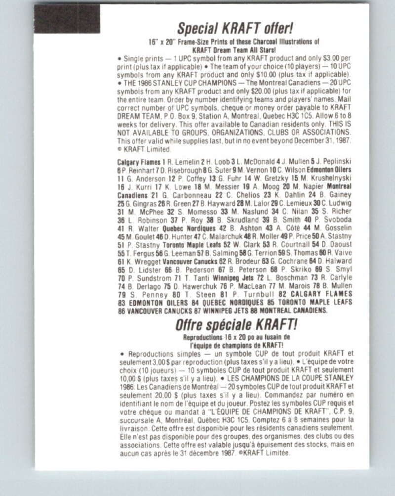 1986-87 NHL Kraft Drawings Andy Moog Oilers V32432
