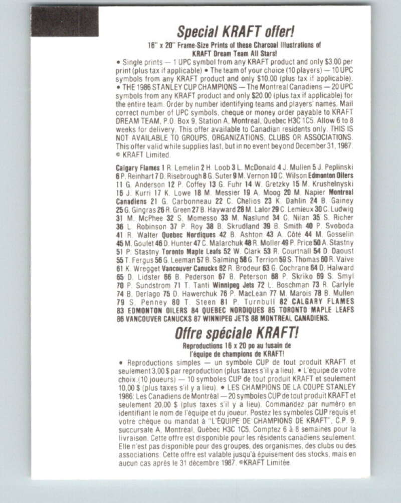1986-87 NHL Kraft Drawings Mark Napier Oilers V32436