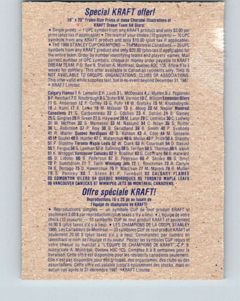 1986-87 NHL Kraft Drawings Barry Pederson Canucks V32491