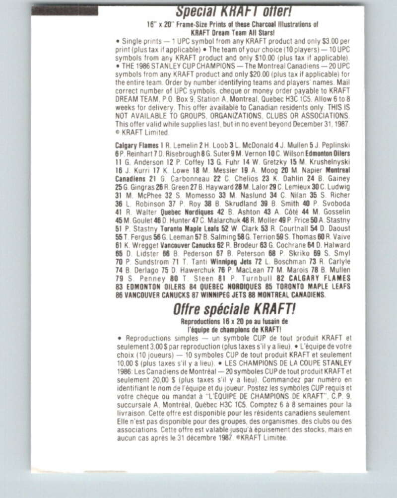 1986-87 NHL Kraft Drawings Tany Tanti Canucks V32492