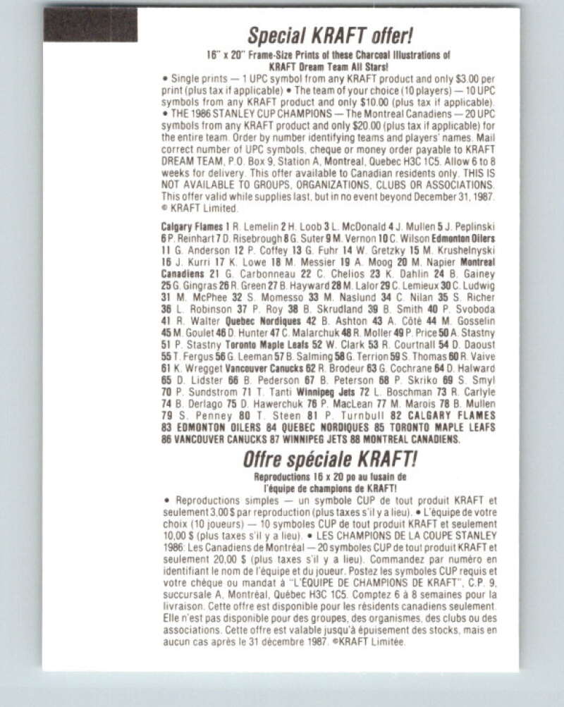 1986-87 NHL Kraft Drawings Bill Derlago Jets V32540