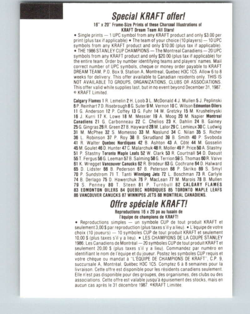 1986-87 NHL Kraft Drawings Bill Derlago Jets V32541
