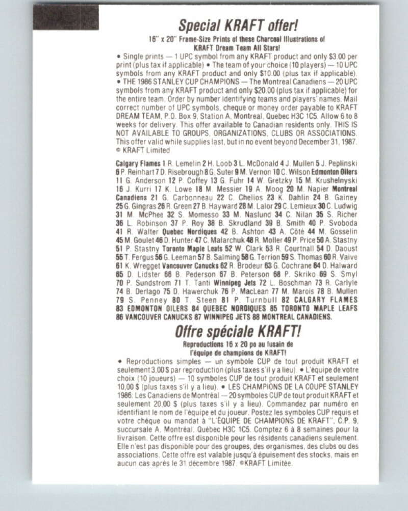 1986-87 NHL Kraft Drawings Brian Mullen Jets V32543