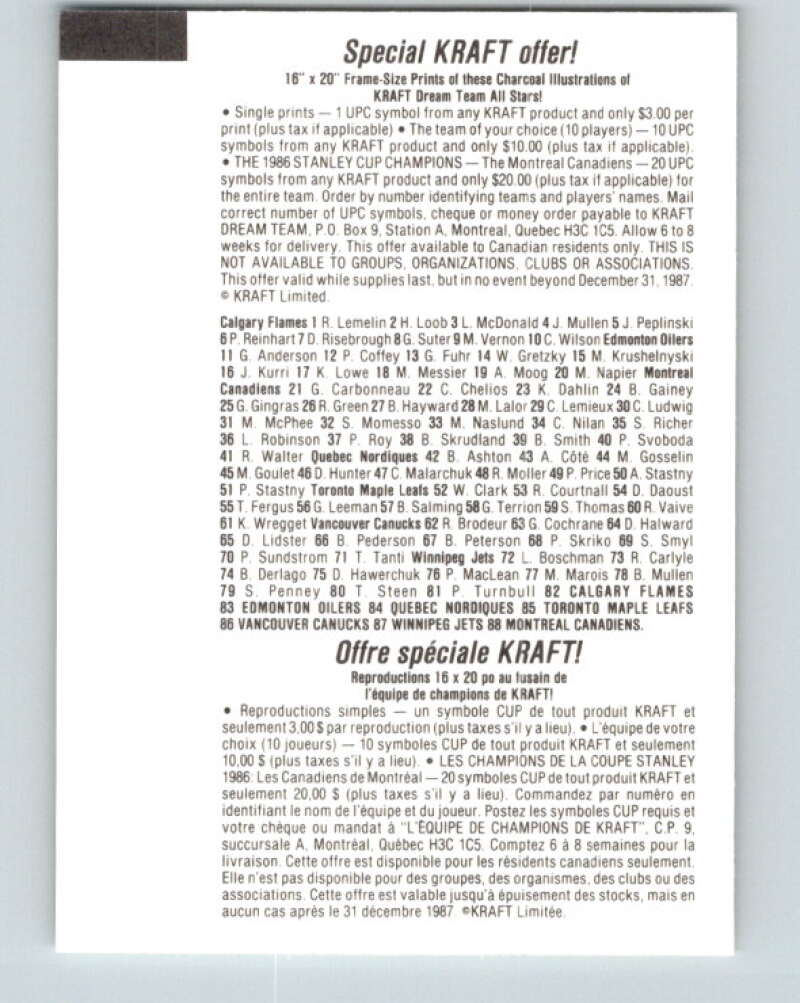 1986-87 NHL Kraft Drawings Mario Marios Jets V32545