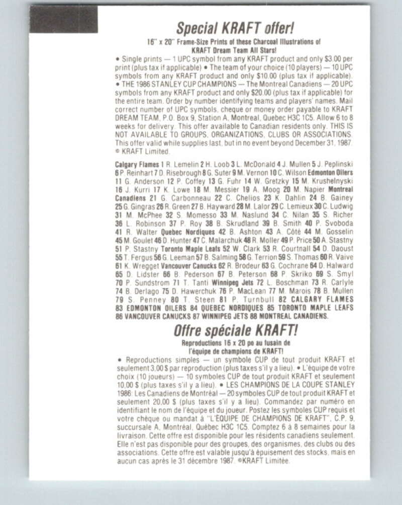 1986-87 NHL Kraft Drawings Pat Price Nordiques V32556