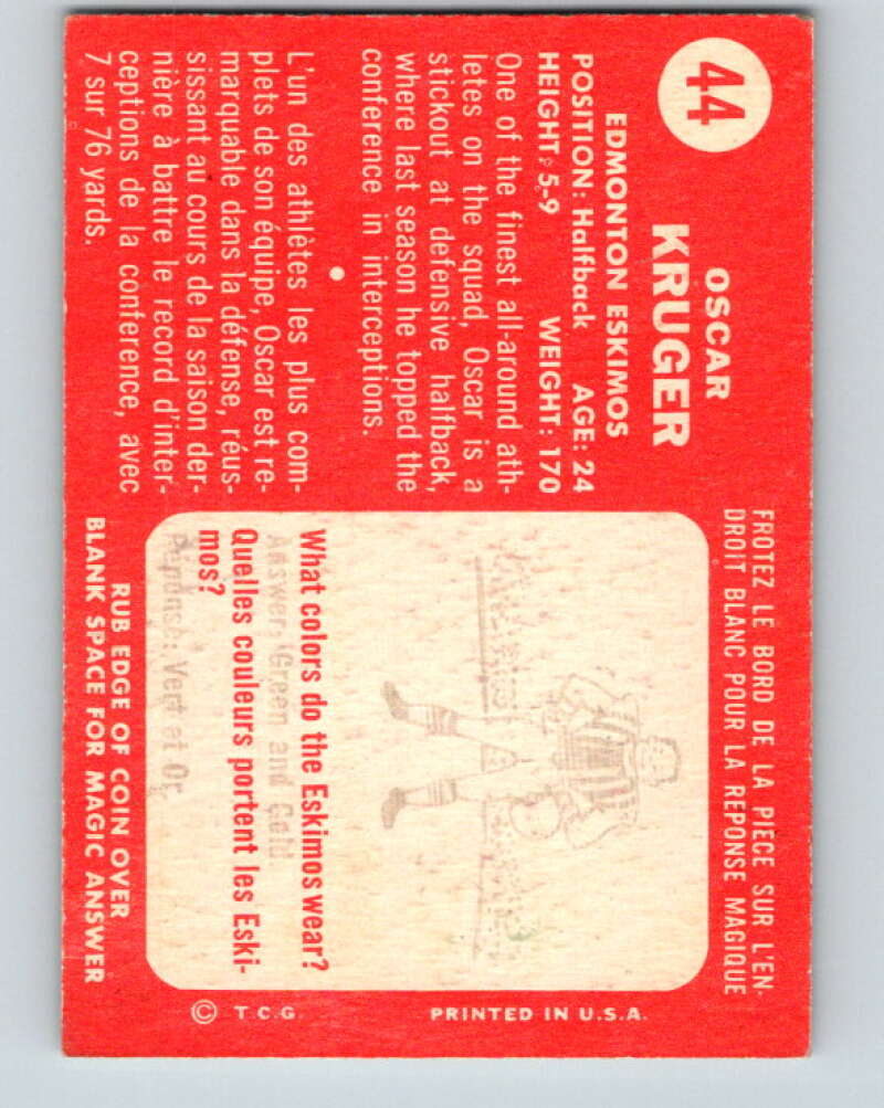 1958 Topps CFL Football #44 Oscar Kruger, Edmonton Eskimos V32576