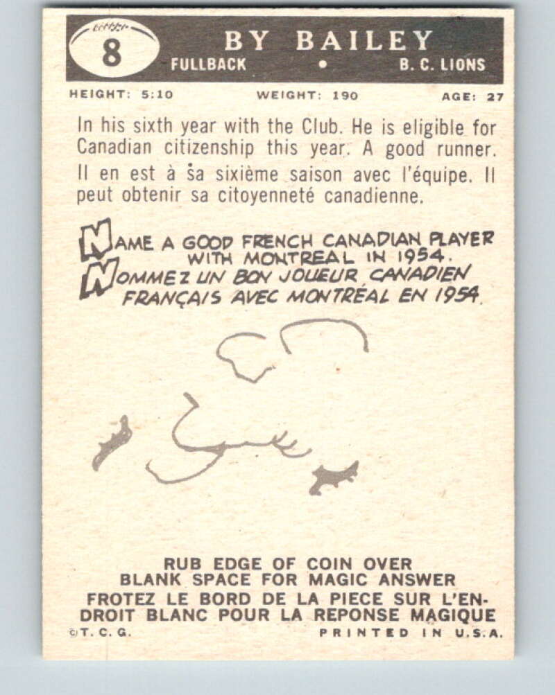 1959 Topps CFL Football #8 By Bailey, British Columbia Lions V32590