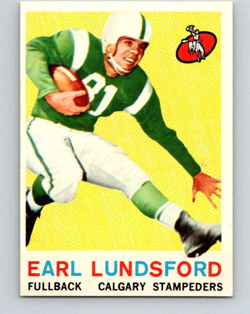 1959 Topps CFL Football #21 Earl Lundsfoord, Calgary Stampeders V32604