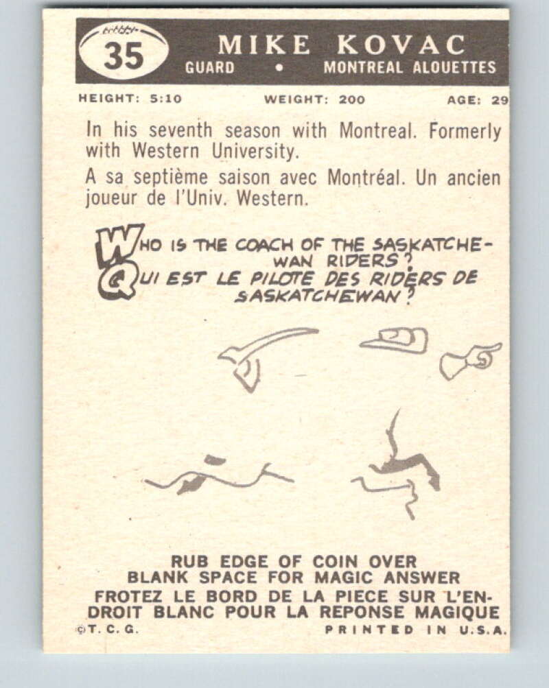 1959 Topps CFL Football #35 Bob Leary, Montreal Alouettes V32622