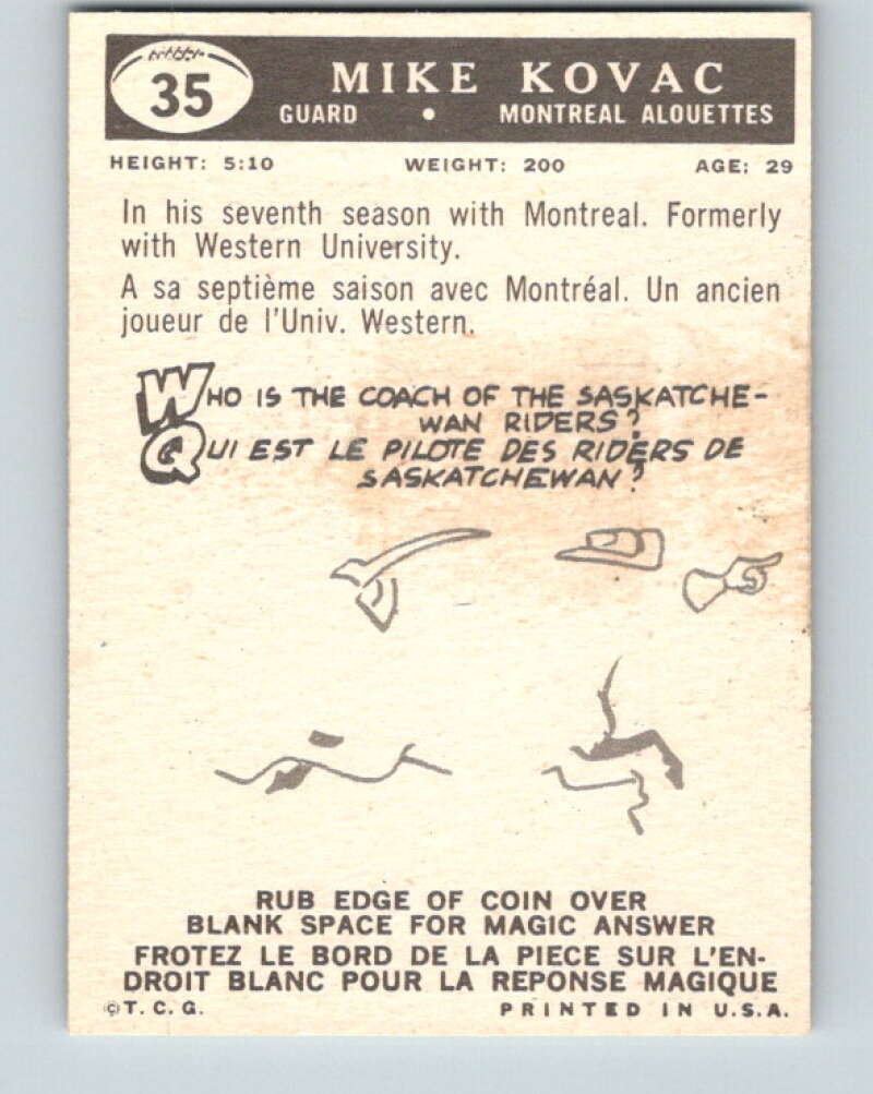 1959 Topps CFL Football #35 Bob Leary, Montreal Alouettes  V32623