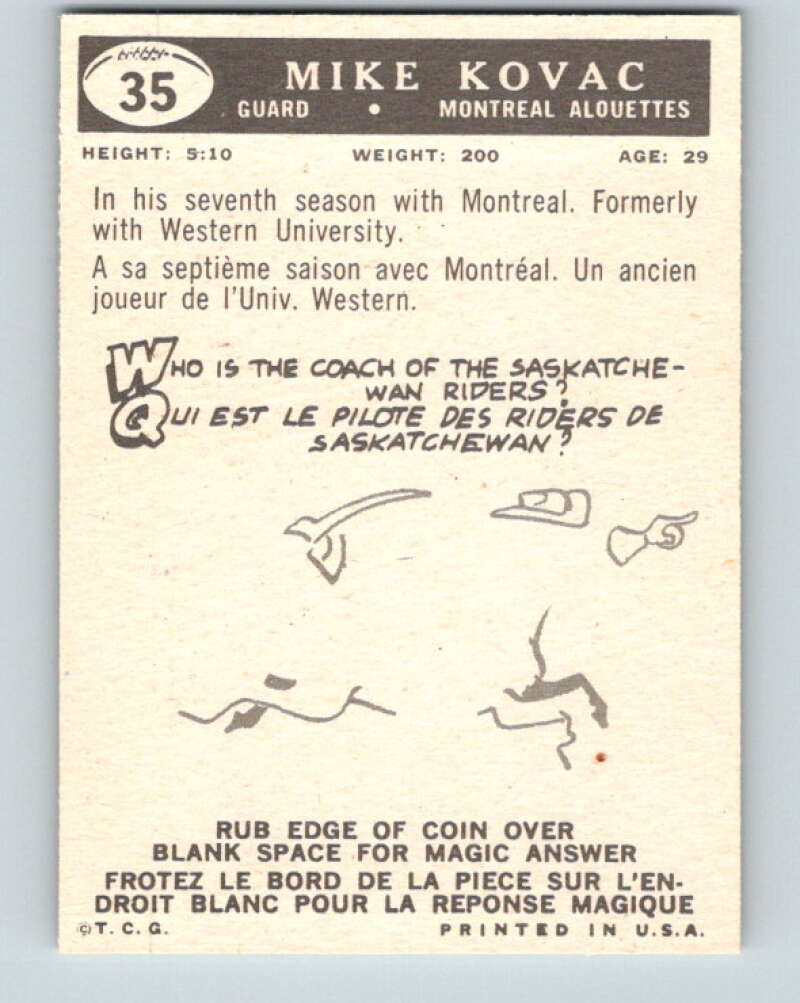 1959 Topps CFL Football #35 Bob Leary, Montreal Alouettes  V32624