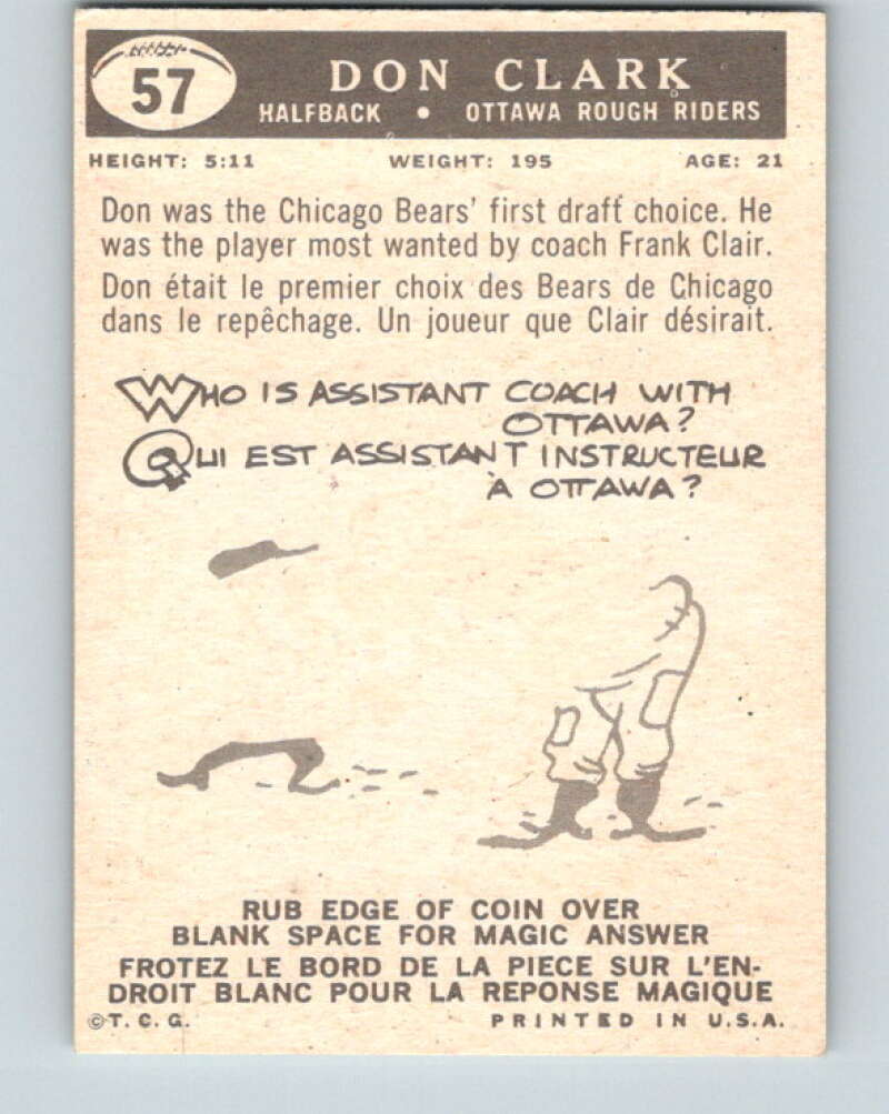 1959 Topps CFL Football #57 Don Clark, Ottawa Rough Riders V32646