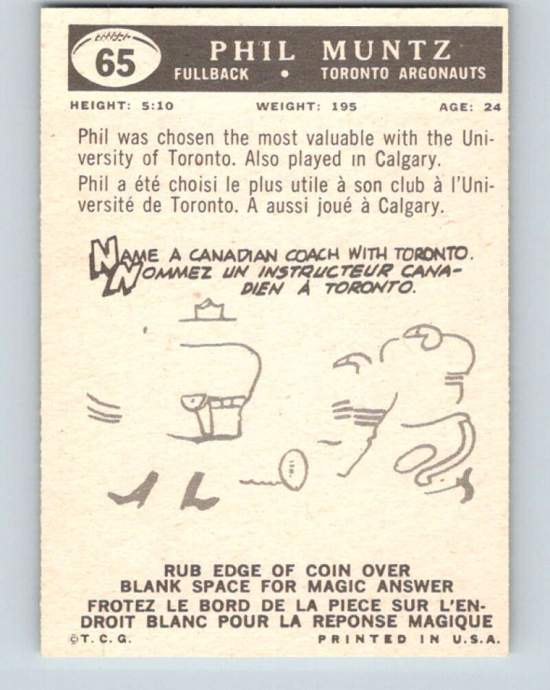 1959 Topps CFL Football #65 Phil Muntz, Toronto Argonauts V32657