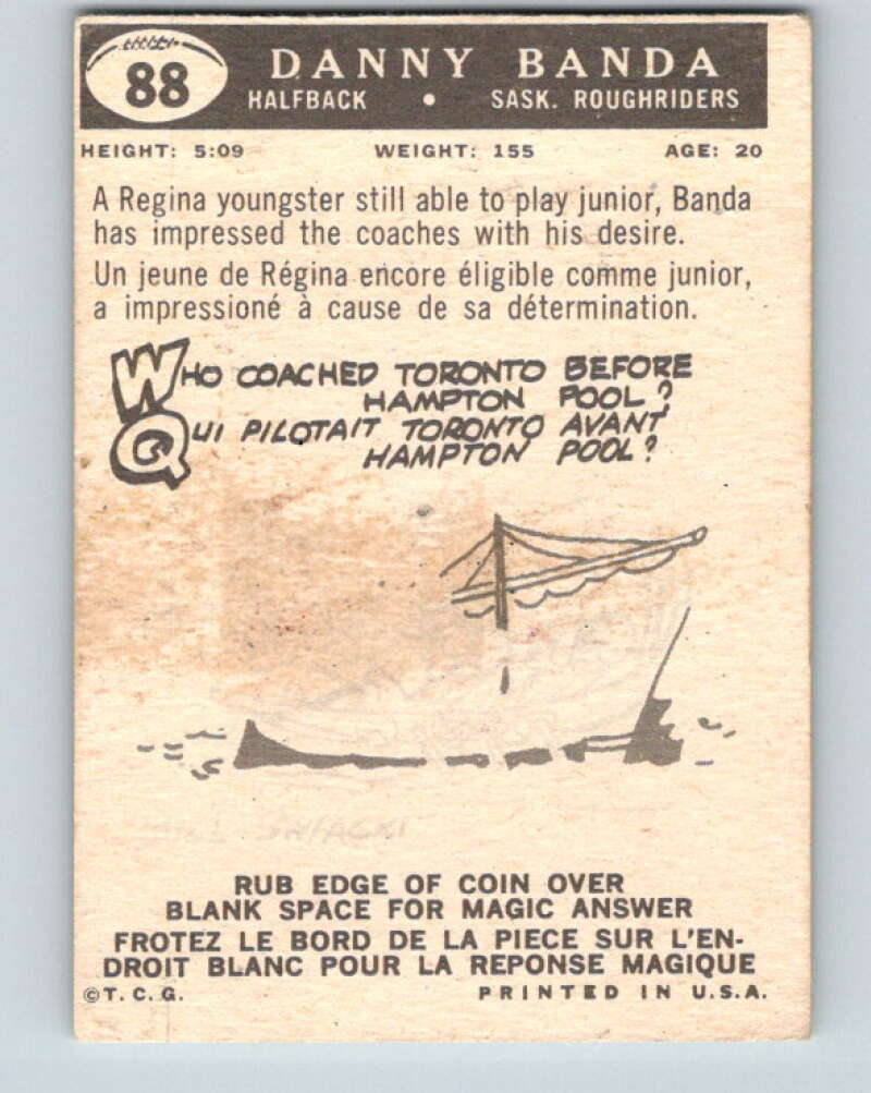 1959 Topps CFL Football #88 Dany Banda, Saskatchewan Roughriders V32682