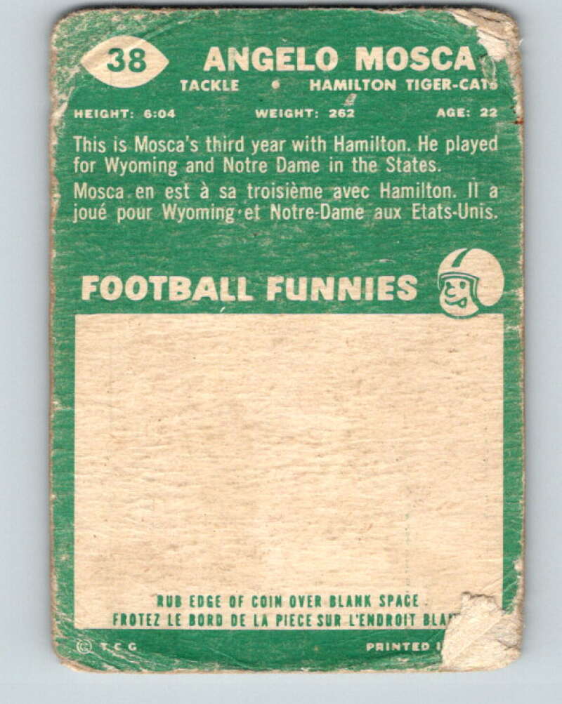 1960 Topps CFL Football #38 Angelo Mosca, Tiger-cats V32689