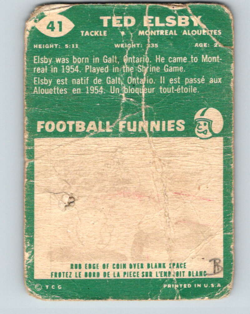 1960 Topps CFL Football #41 Ted Elsby, Alouettes V32690