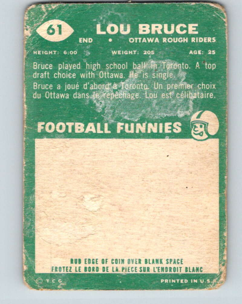 1960 Topps CFL Football #61 Lou Bruce, Roughriders V32693