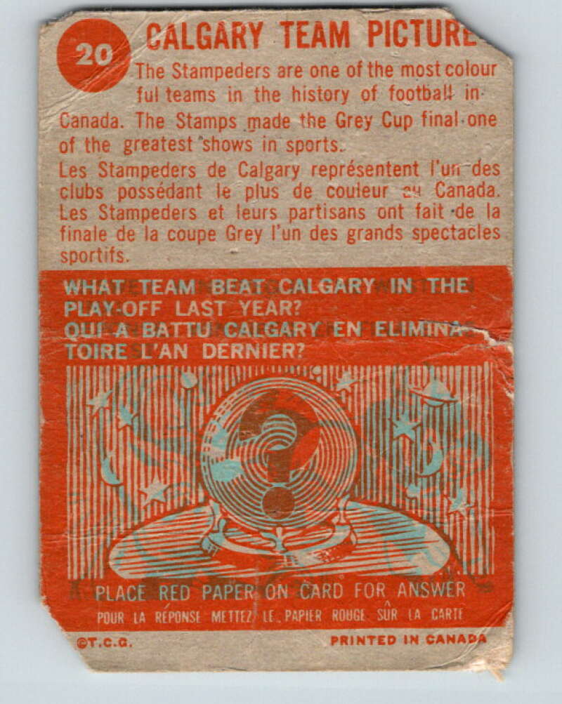 1963 Topps CFL Football #20 Calgary Team Picture V32730