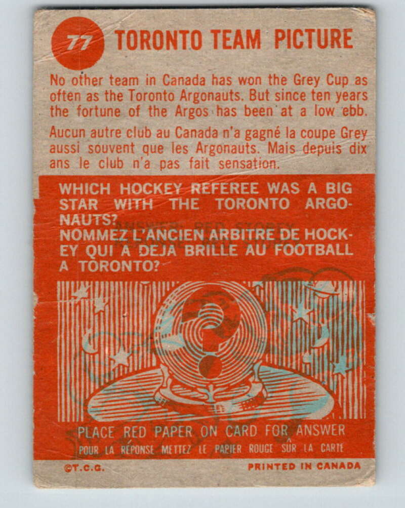1963 Topps CFL Football #77 Toronto Team Picture V32746