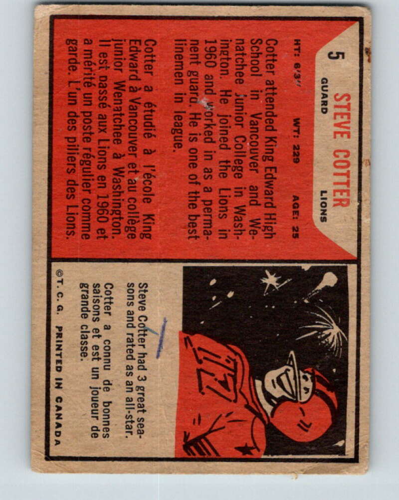 1965 Topps CFL Football #5 Steve Cotter, British Columbia Lions V32789