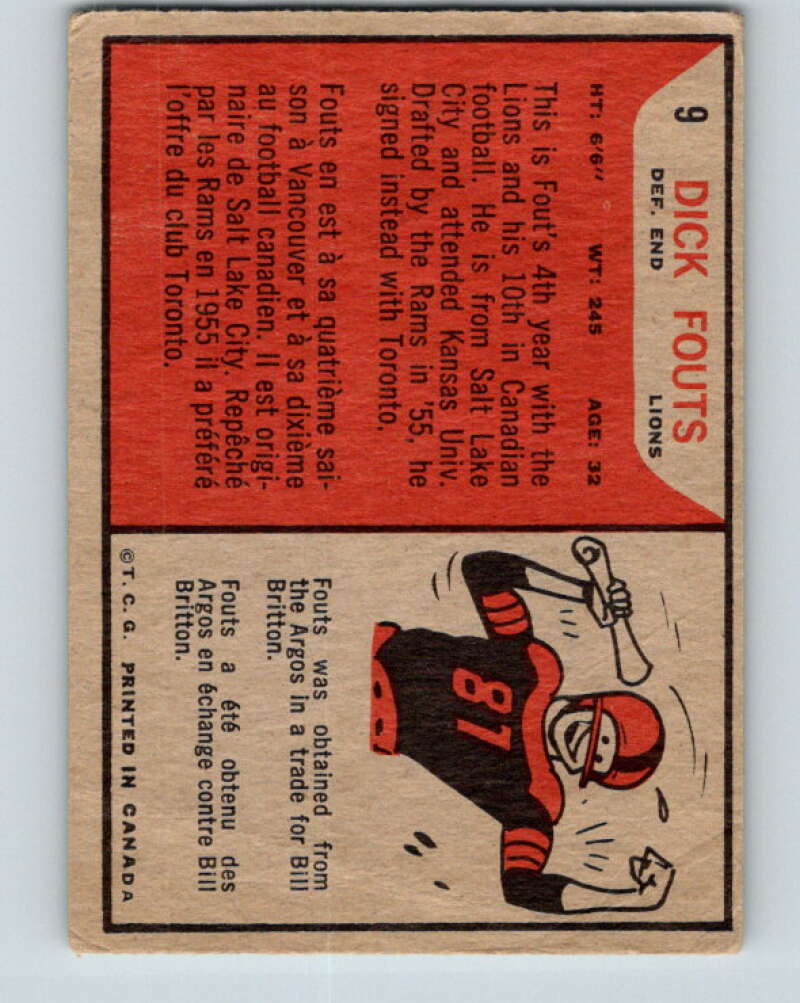 1965 Topps CFL Football #9 Dick Fouts, B.C.Lions V32791