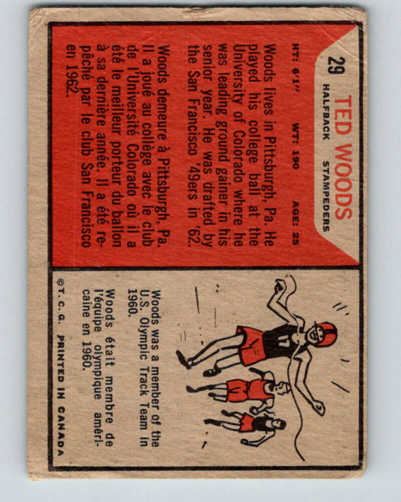 1965 Topps CFL Football #29 Ted Woods, Calgary Stampeders V32806