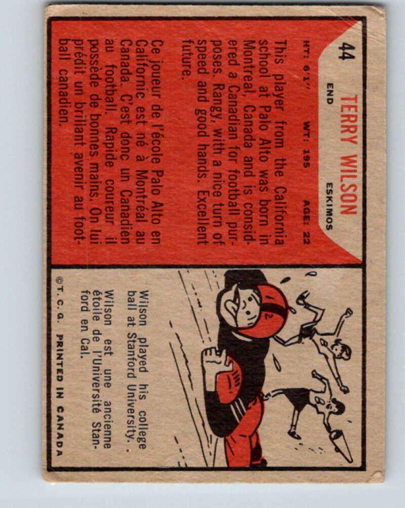 1965 Topps CFL Football #44 Terry Wilson, Edmonton Eskimos V32814