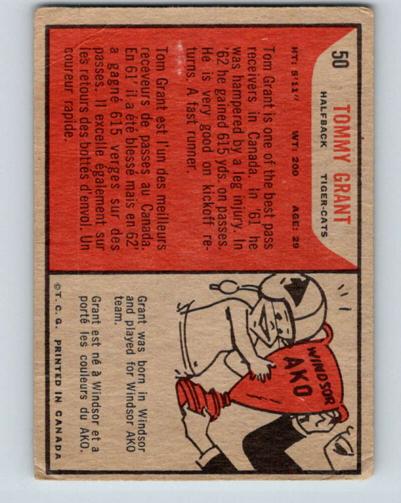 1965 Topps CFL Football #50 Tommy Grant, Hamilton Tiger Cats V32819