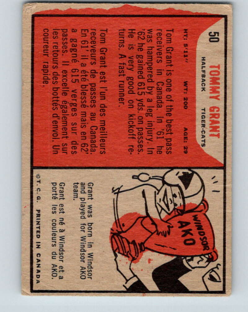 1965 Topps CFL Football #50 Tommy Grant, Hamilton Tiger Cats V32820