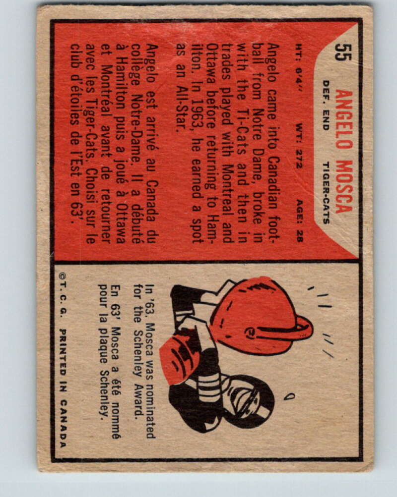 1965 Topps CFL Football #55 Angelo Mosca, Hamilton Tiger Cats V32824