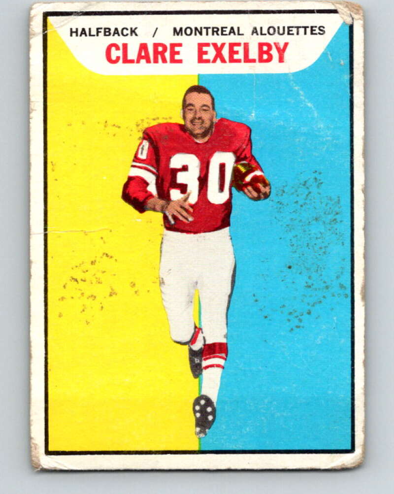 1965 Topps CFL Football #66 Clare Exelby, Montreal Alouettes V32829