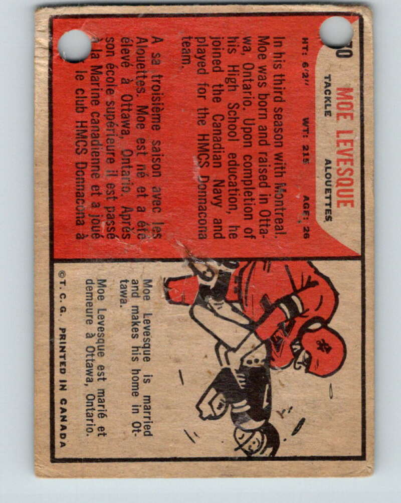 1965 Topps CFL Football #70 Moe Levesque Alouettes V32832