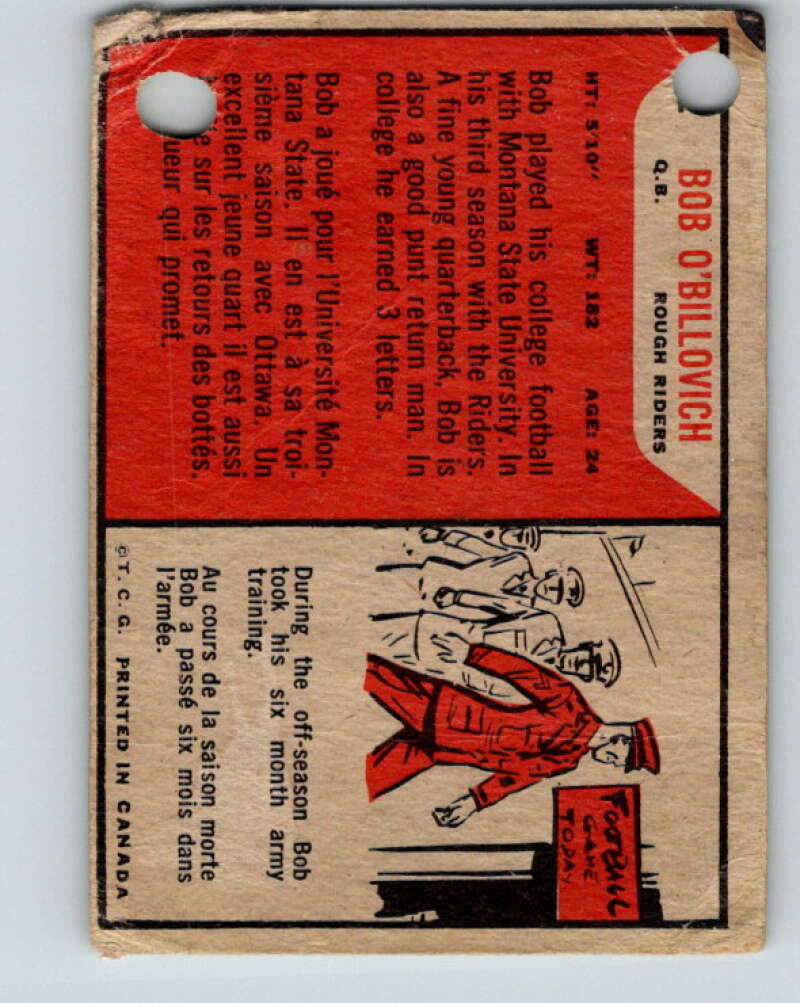 1965 Topps CFL Football #82 Bob O'Billovich Rough Riders V32836