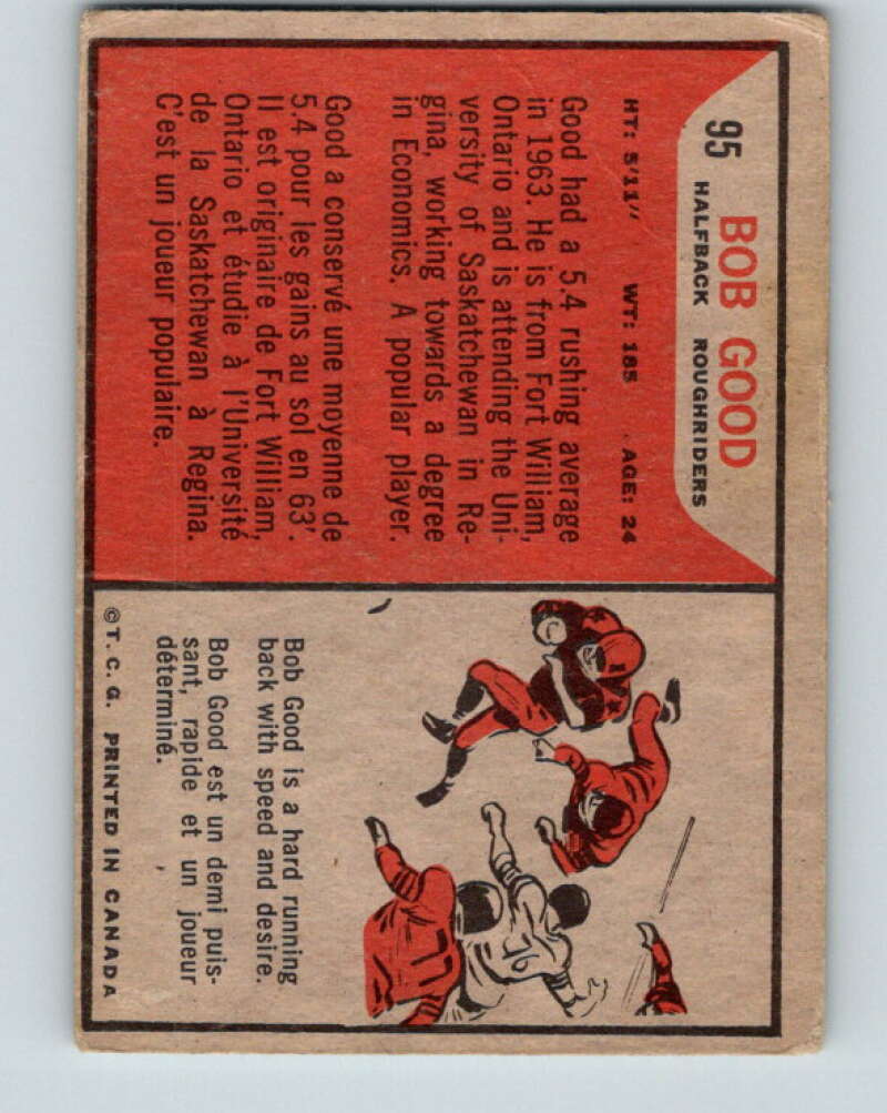 1965 Topps CFL Football #95 Bob Good, Sask. Roughriders V32844