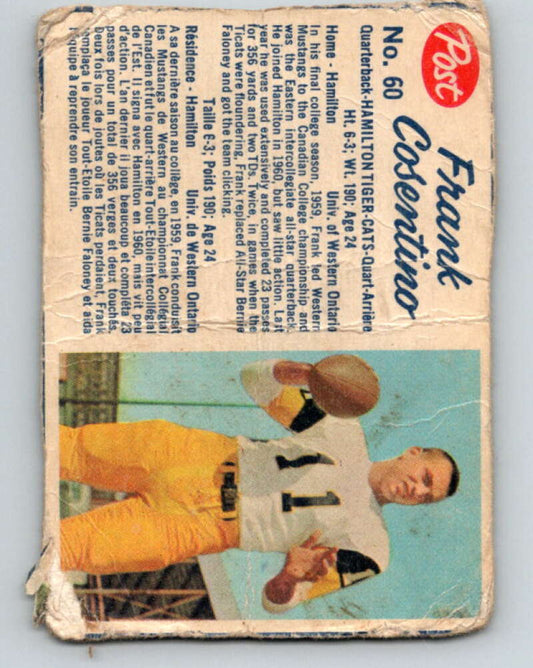 1962 Post Cereal CFL Football #60 Frank Cosentino, Hamilton Tiger-cats  V32870