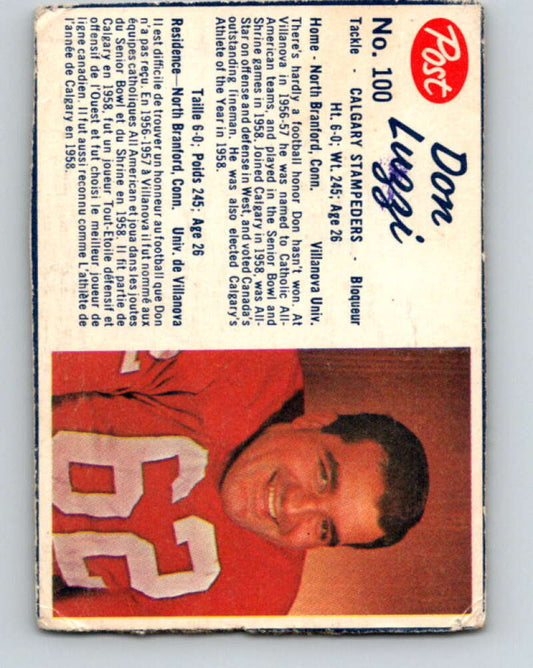 1962 Post Cereal CFL Football #100 Don Luzzi, Calgary Stampeders  V32875
