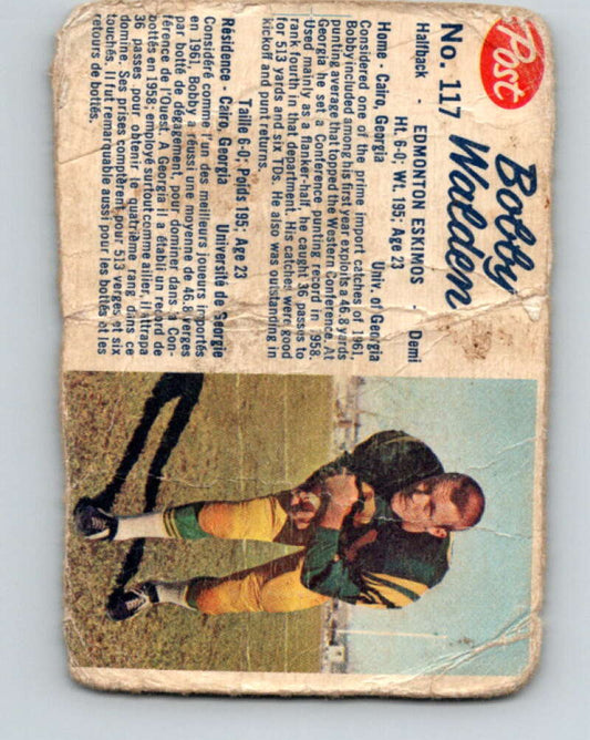 1962 Post Cereal CFL Football #117 Bobby Walden, Edmonton Eskimos  V32878