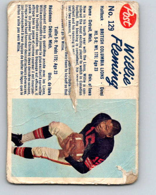 1962 Post Cereal CFL Football #129 Willie Fleming, British Columbia Liona  V32880
