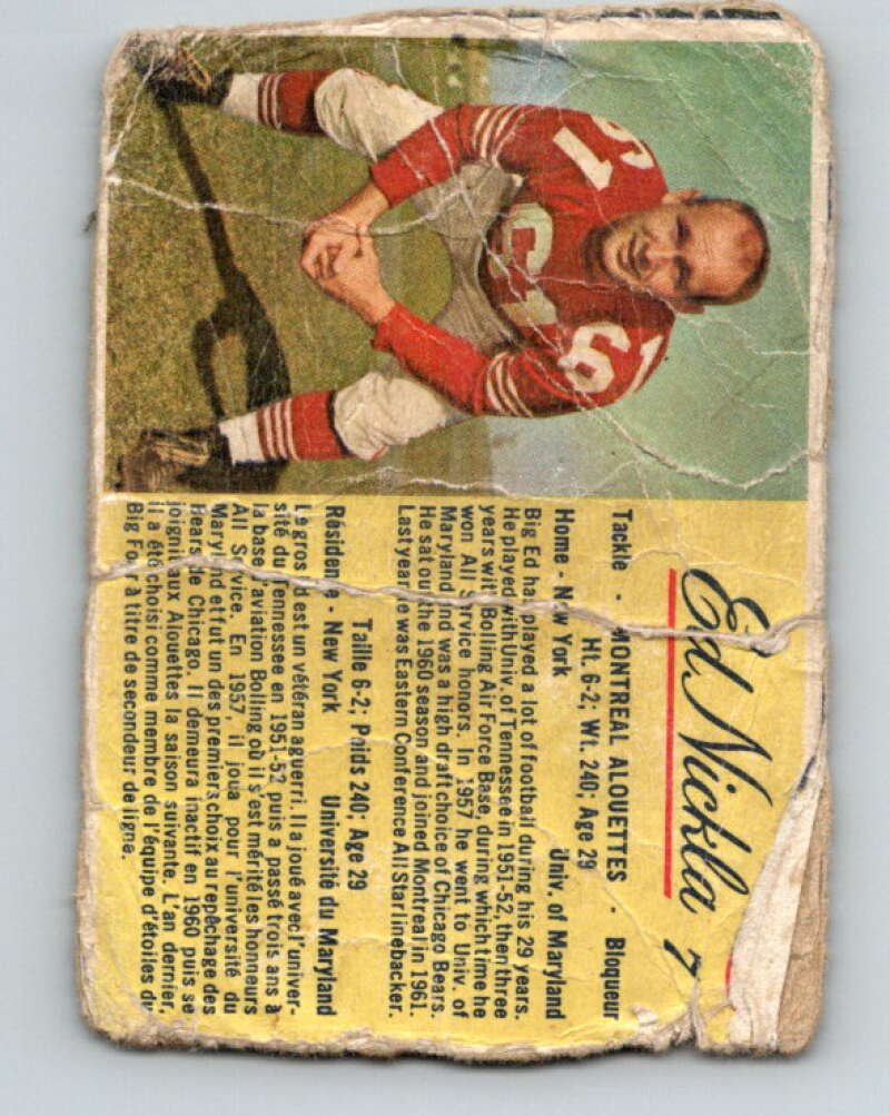 1963 Post Cereal CFL Football #7 Ed Nickla, Montreal Alouettes V32882