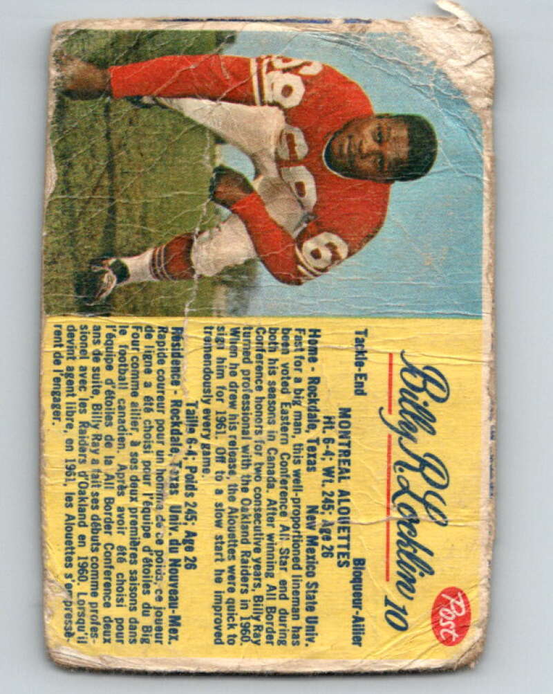 1963 Post Cereal CFL Football #10 Billly R. Locklin, Montreal Alouettes V32883