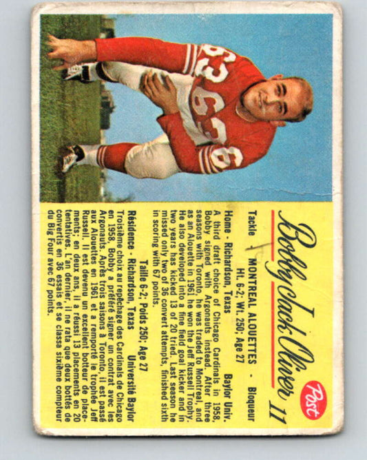 1963 Post Cereal CFL Football #11 Bobby Jack Oliver, Montreal Alouettes  V32884