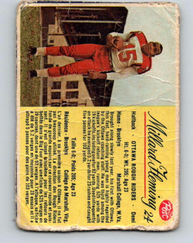 1963 Post Cereal CFL Football #24 Millard Fleming, Ottawa Rough Riders V32886