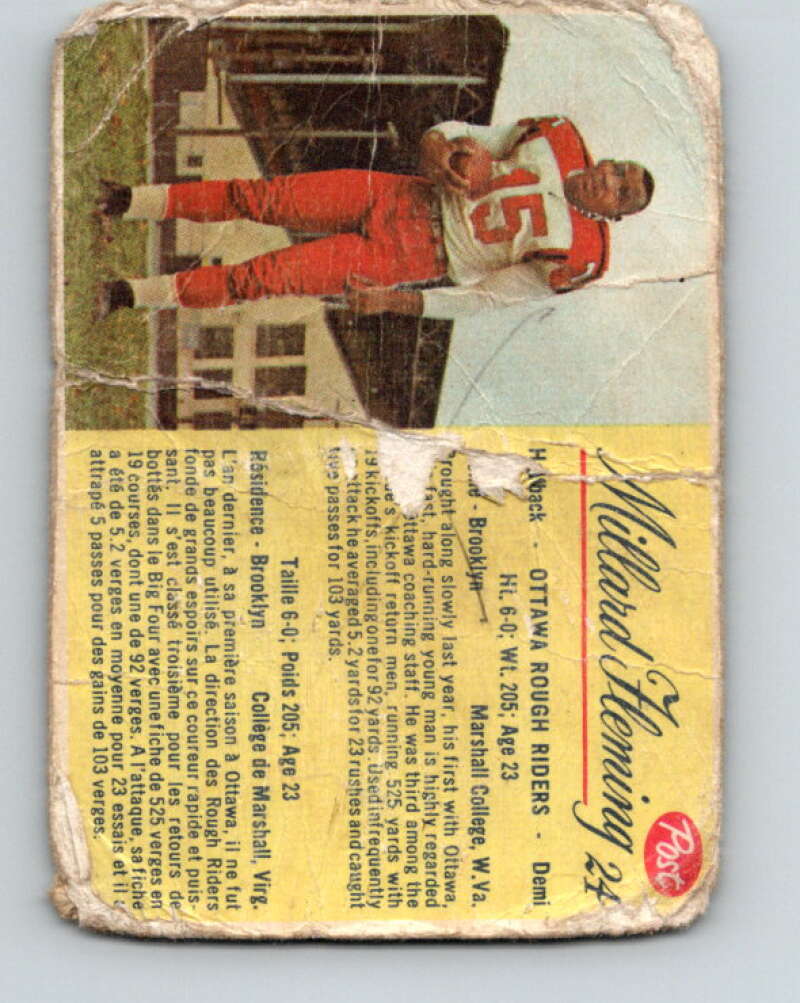 1963 Post Cereal CFL Football #24 Millard Fleming, Ottawa Rough Riders V32887