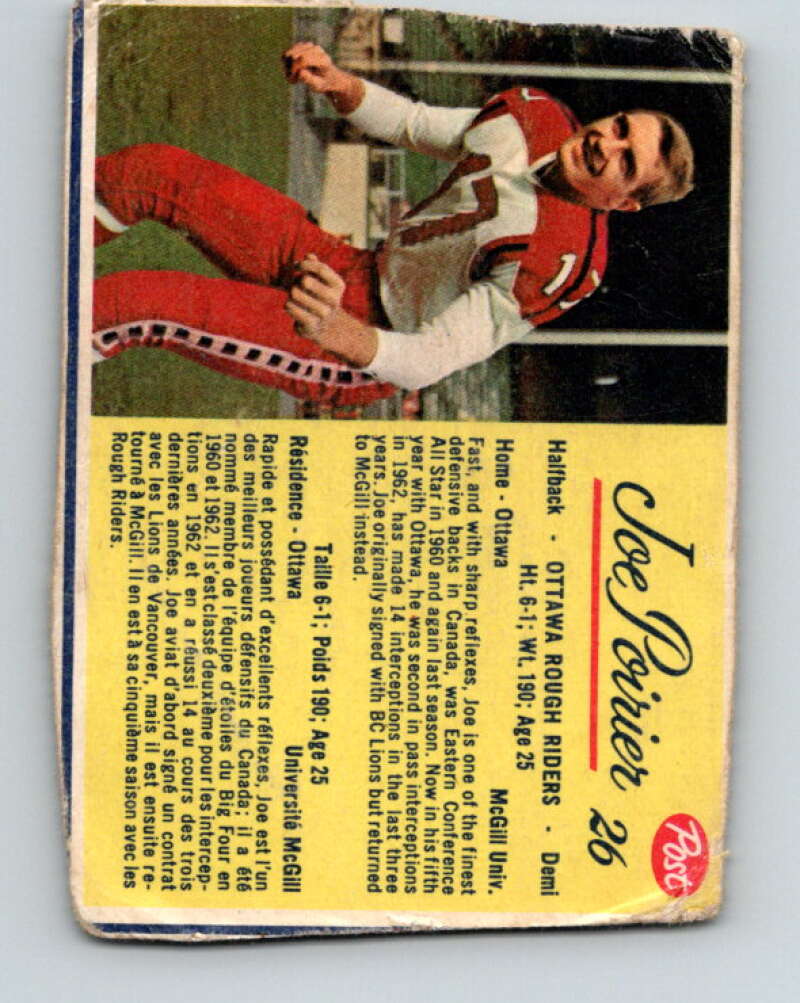 1963 Post Cereal CFL Football #26 Joe Poirier, Ottawa Rough Riders V32888